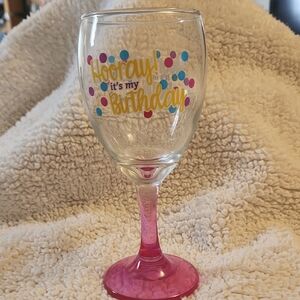 Birthday Cheers Wine Glass with Pink Stem